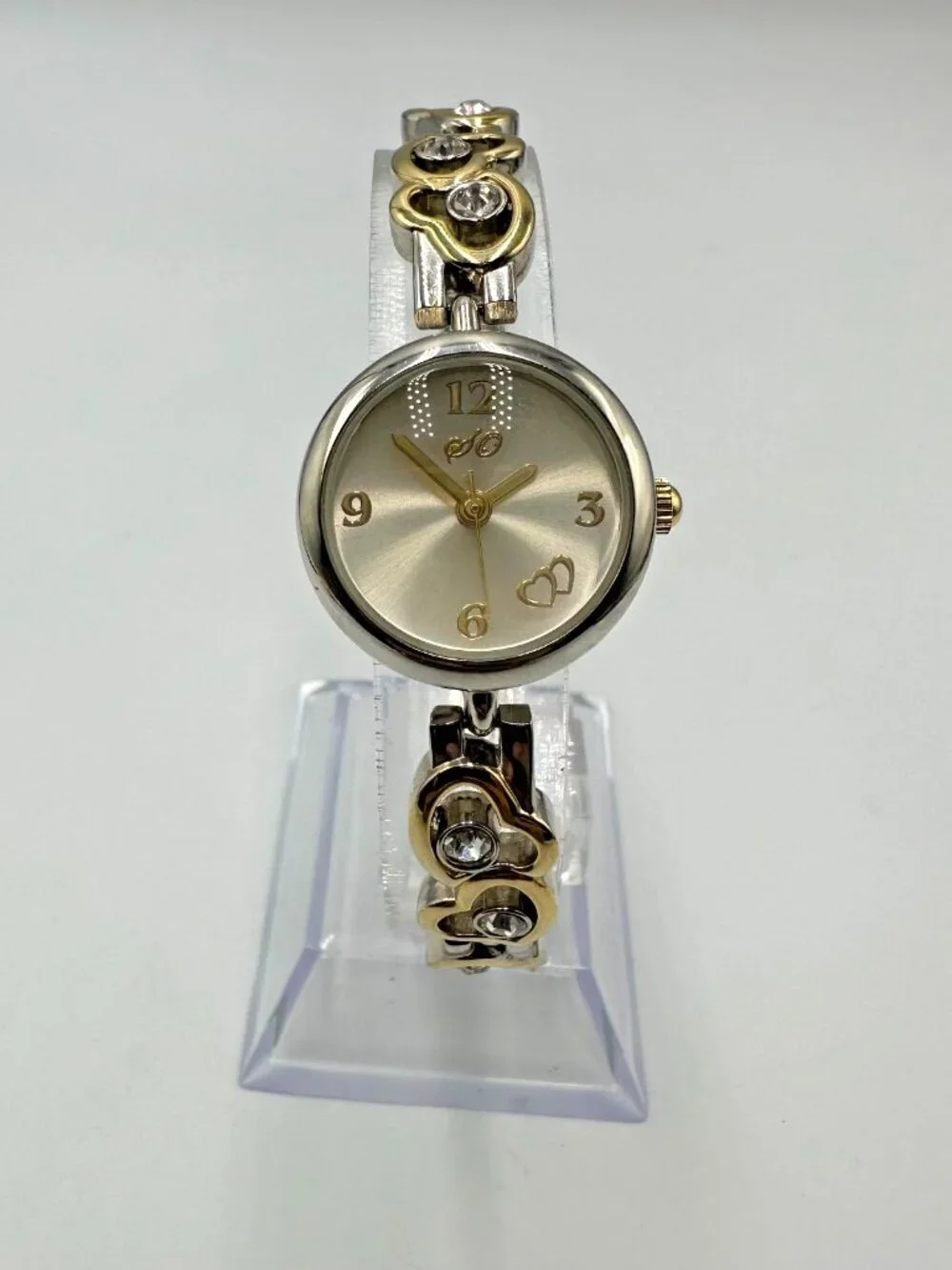 3/$30 Rhinestone Heart Band Watch Women Silver Gold Two Tone New Battery 7.5 